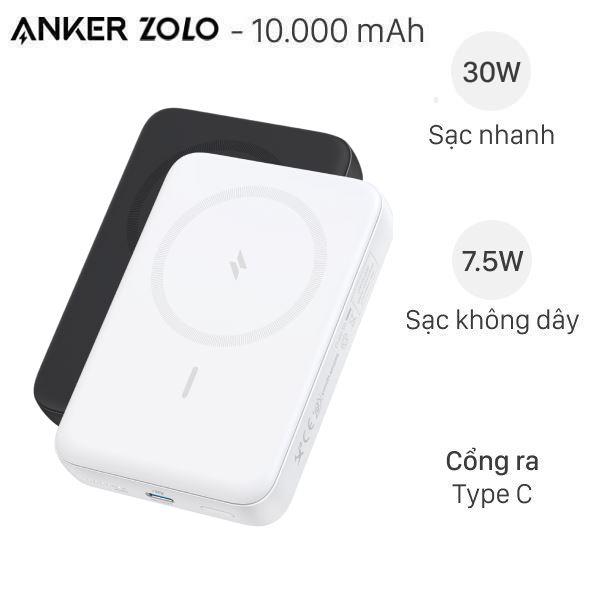 Pin sạc dự phòng Polymer 10000mAh Không dây Magnetic Type C PD 30W Anker Zolo A1684