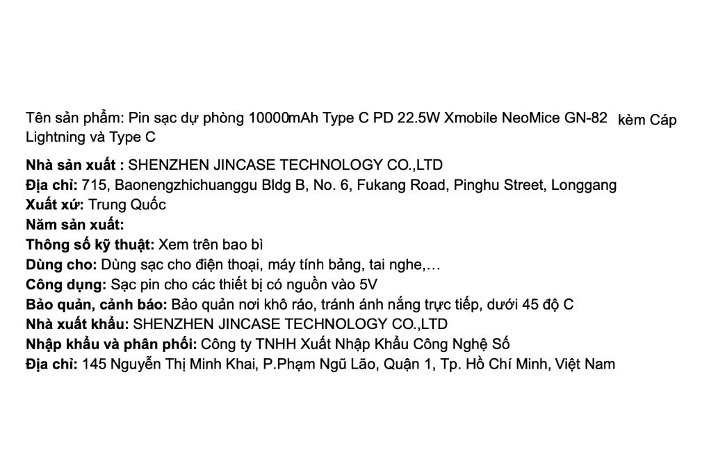 Pin sạc dự phòng 10000mAh Type C PD 22.5W Xmobile NeoMice GN-82 kèm Cáp Lightning và Type C Màu Trắng