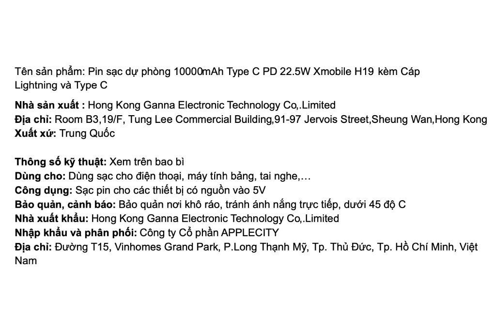 Pin sạc dự phòng 10000mAh Type C PD 22.5W Xmobile H19 kèm Cáp Lightning và Type C - 6