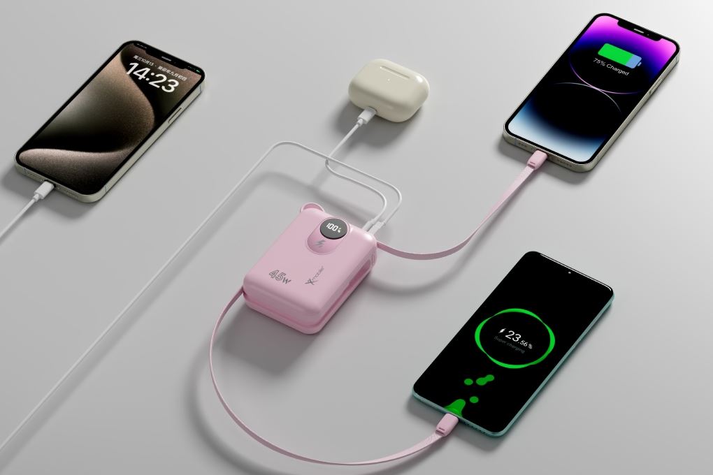 Pin sạc dự phòng Polymer 20000mAh Type C PD QC 3.0 45W Xmobile MH803 kèm Cáp Lightning và Type C Màu Hồng