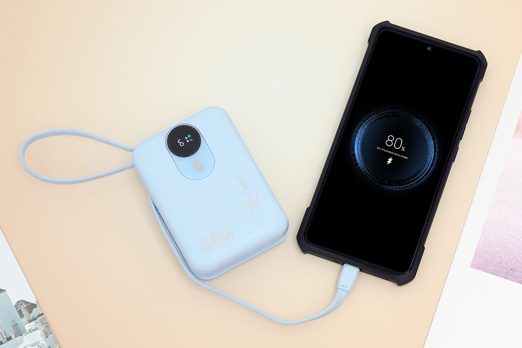 Pin sạc dự phòng Polymer 20000mAh Type C PD QC 3.0 45W Xmobile MH803 kèm Cáp Lightning và Type C Màu Xanh Dương
