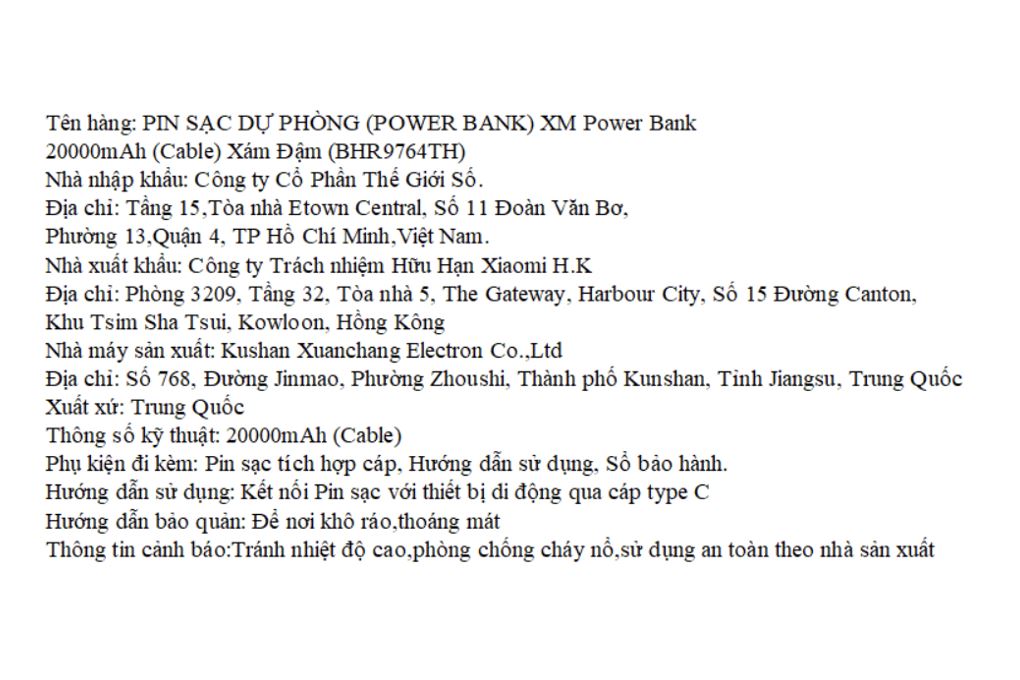 Pin sạc dự phòng 20000mAh Type C PD QC 3.0 22.5W Xiaomi PB2020MI kèm Cáp Type C Màu Xám đậm