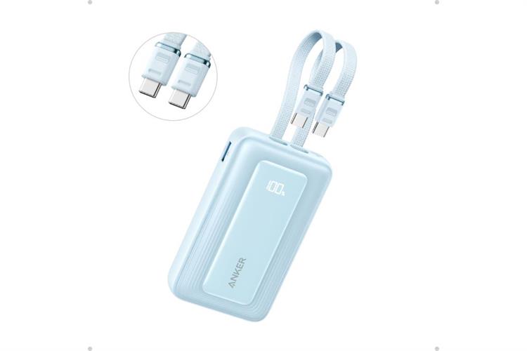 Pin sạc dự phòng Polymer 10000mAh Type C PD QC 3.0 35W Anker Zolo A1680 kèm 2 Cáp Type C Màu Xanh Dương