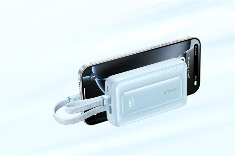 Pin sạc dự phòng Polymer 10000mAh Type C PD QC 3.0 35W Anker Zolo A1680 kèm 2 Cáp Type C Màu Xanh Dương