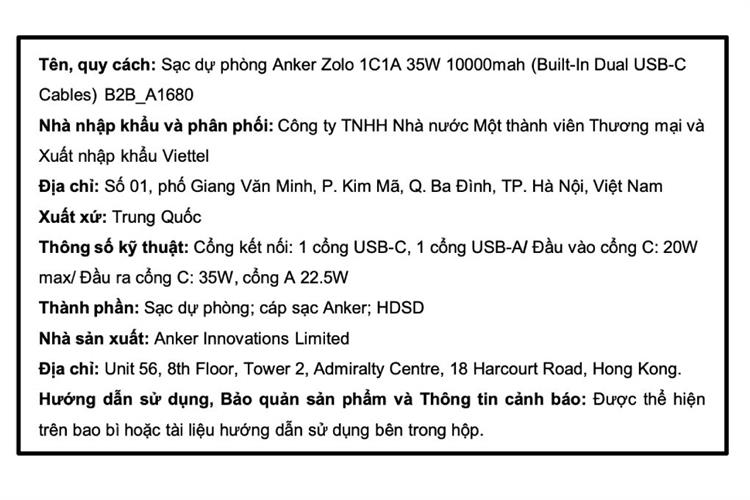 Pin sạc dự phòng Polymer 10000mAh Type C PD QC 3.0 35W Anker Zolo A1680 kèm 2 Cáp Type C Màu Xanh Dương