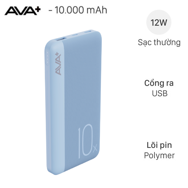 Pin sạc dự phòng Polymer 10000mAh 12W AVA+ JP288