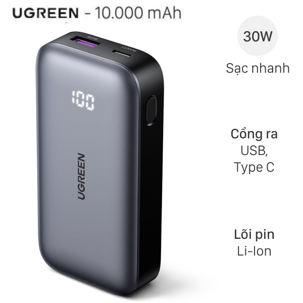 Pin sạc dự phòng 10000mAh Type C PD QC 3.0 30W Ugreen PB502