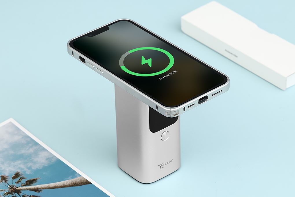 Pin sạc dự phòng 15000mAh Không dây Magnetic Qi2 Type C PD QC 3.0 100W Xmobile JP339 Màu Bạc