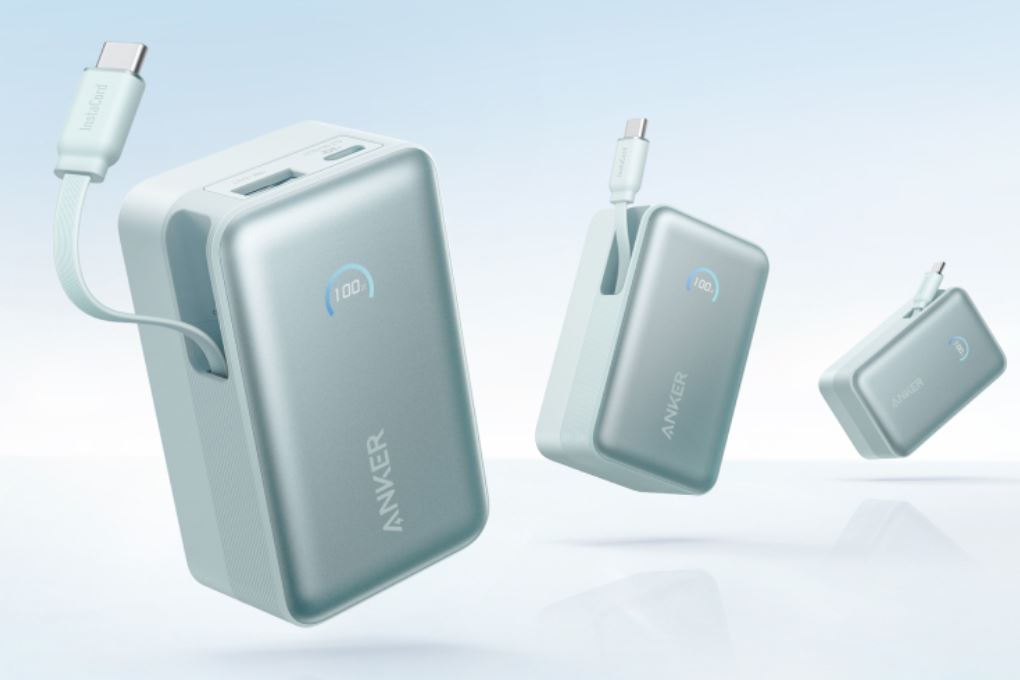 Pin sạc dự phòng 10000mAh Type C PD QC 3.0 45W Anker A1638 kèm cáp dây rút Type C Màu Xanh mint