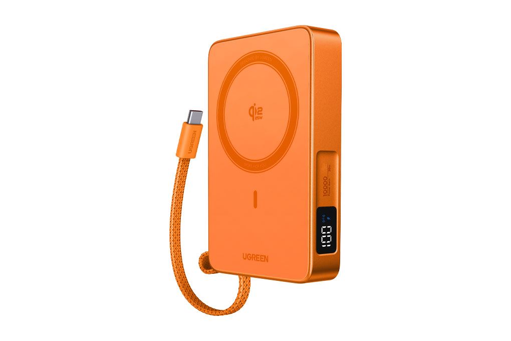 Pin sạc dự phòng Polymer Không dây Magnetic Qi2.2 Type C PD 30W Ugreen PB773 kèm Cáp Type C Màu Cam