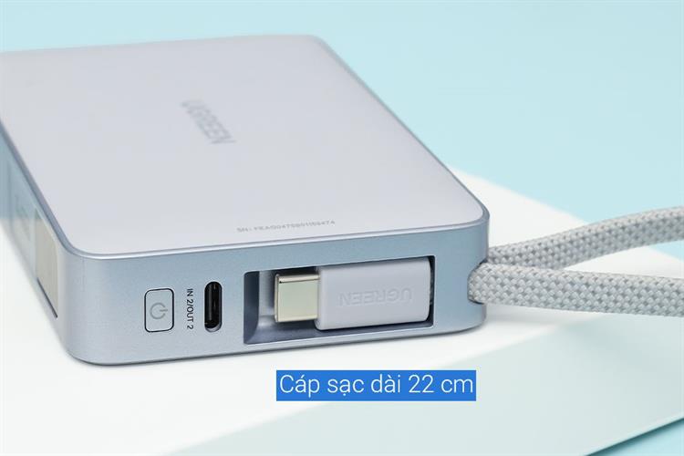 Pin sạc dự phòng Polymer Không dây Magnetic Qi2.2 Type C PD 30W Ugreen PB773 kèm Cáp Type C Màu Xám nhạt