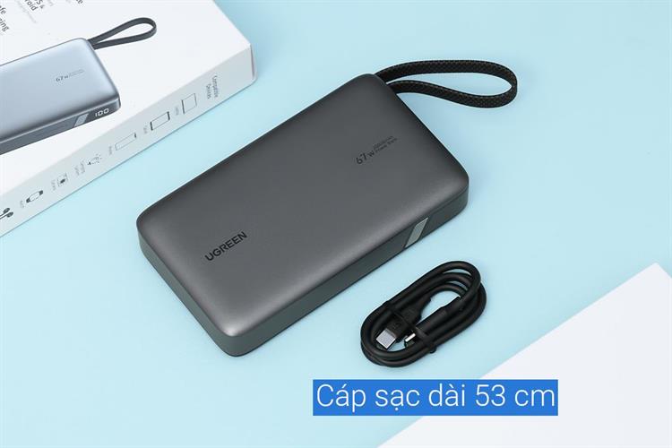 Pin sạc dự phòng 20000mAh Type C PD QC 3.0 67W Ugreen PB550 kèm Cáp Type C Màu Xám