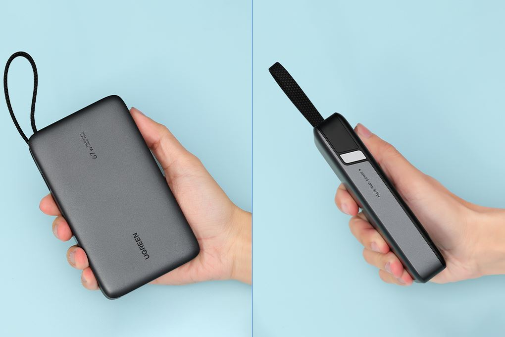 Pin sạc dự phòng 20000mAh Type C PD QC 3.0 67W Ugreen PB550 kèm Cáp Type C Màu Xám