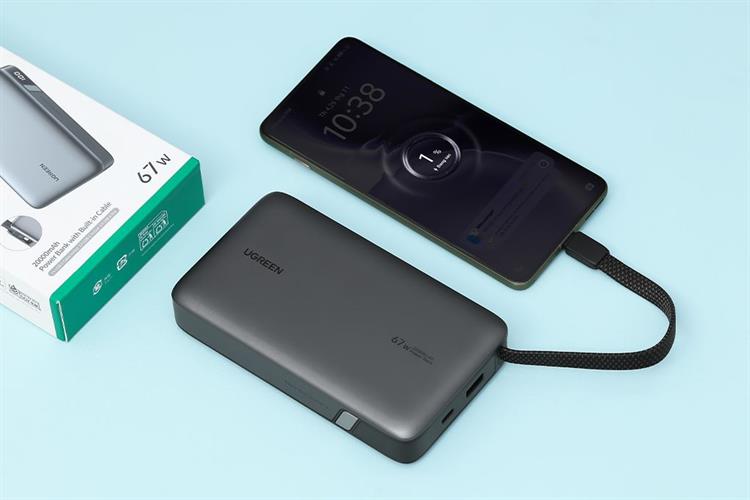 Pin sạc dự phòng 20000mAh Type C PD QC 3.0 67W Ugreen PB550 kèm Cáp Type C Màu Xám
