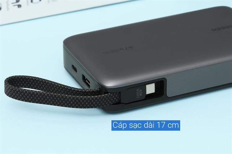 Pin sạc dự phòng 20000mAh Type C PD QC 3.0 67W Ugreen PB550 kèm Cáp Type C Màu Xám