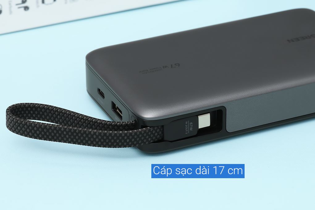 Pin sạc dự phòng 20000mAh Type C PD QC 3.0 67W Ugreen PB550 kèm Cáp Type C Màu Xám