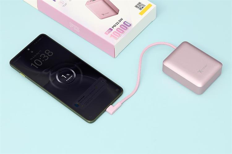 Pin sạc dự phòng Polymer 10000mAh Type C PD 22.5W Xmobile F13 kèm Cáp Type C Màu Hồng
