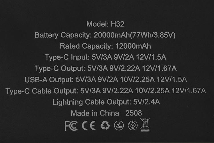 Pin sạc dự phòng Polymer 20000mAh Type C PD QC 3.0 22.5W Xmobile H32 kèm Cáp Lightning và Type C Màu Đen