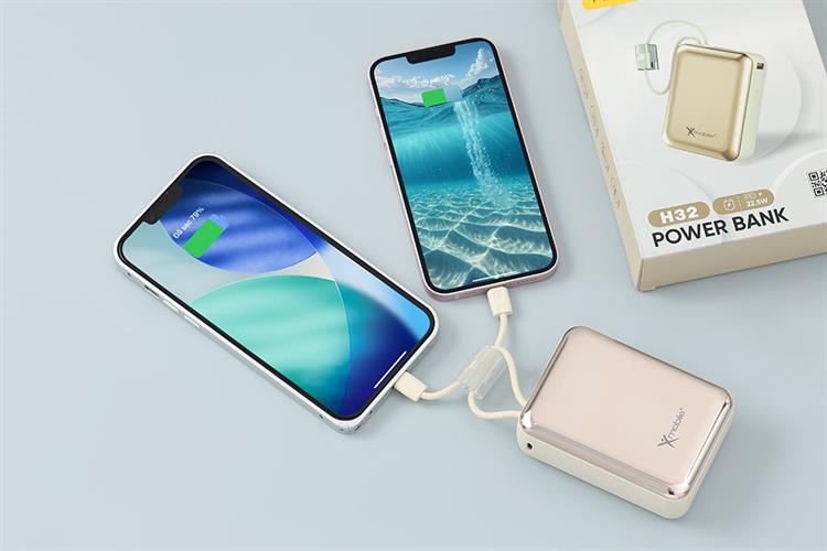 Pin sạc dự phòng Polymer 20000mAh Type C PD QC 3.0 22.5W Xmobile H32 kèm Cáp Lightning và Type C Màu Vàng