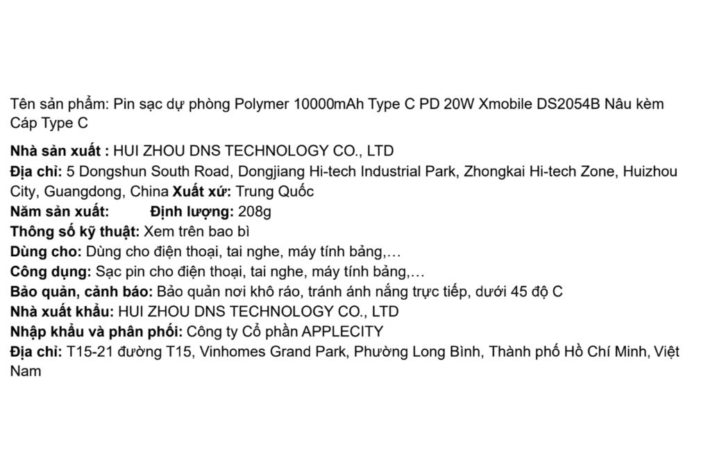 Pin sạc dự phòng Polymer 10000mAh Type C PD 20W Xmobile DS2054B kèm Cáp Type C - 15