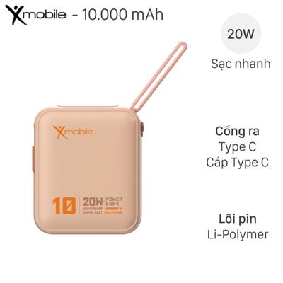 Pin sạc dự phòng Polymer 10000mAh Type C PD 20W Xmobile DS2054B kèm Cáp Type C