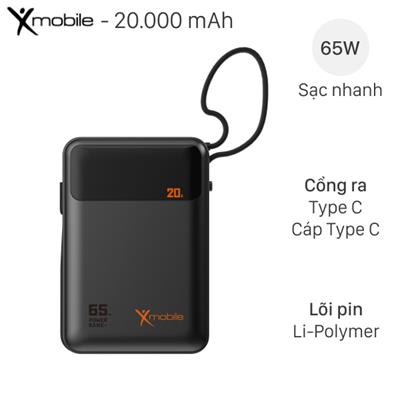Pin sạc dự phòng Polymer 20000mAh Type C PD 65W Xmobile DS2294B kèm Cáp Type C