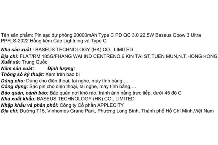 Pin sạc dự phòng 20000mAh Type C PD QC 3.0 22.5W Baseus Qpow 3 Ultra PPFLS-2022 kèm Cáp Lightning và Type C Màu Hồng