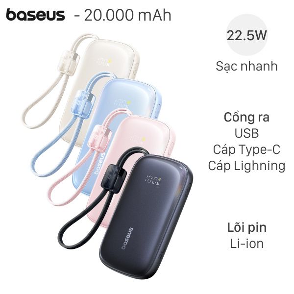 Baseus Qpow 3 Ultra 22.5W PPFLS-2022 kèm Cáp Lightning và Type C