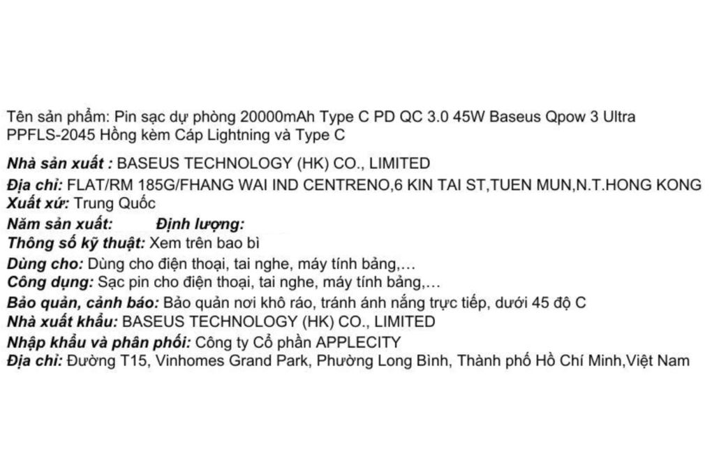 Pin sạc dự phòng 20000mAh Type C PD QC 3.0 45W Baseus Qpow 3 Ultra PPFLS-2045 kèm Cáp Lightning và Type C Màu Hồng