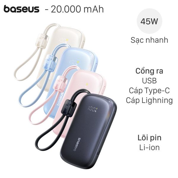 Baseus Qpow 3 Ultra 45W PPFLS-2045 kèm Cáp Lightning và Type C