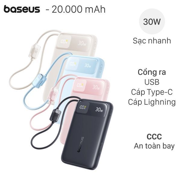 Baseus Comet Pro 30W E0027Y kèm Cáp Lightning và Type C