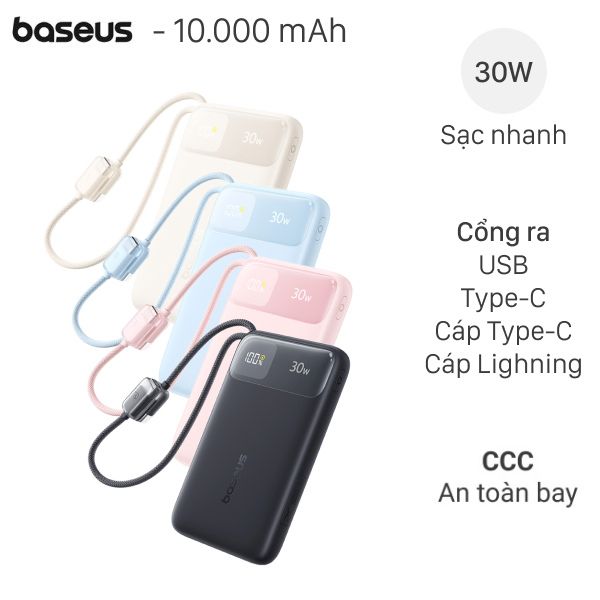 Baseus Comet Pro 30W E0027X kèm Cáp Lightning và Type C