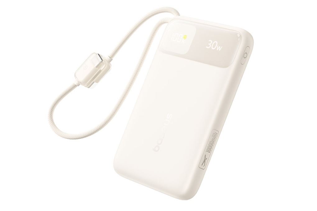 Pin sạc dự phòng 10000mAh Type C PD QC 3.0 30W Baseus Comet Pro E0027X kèm Cáp Lightning và Type C Màu Trắng