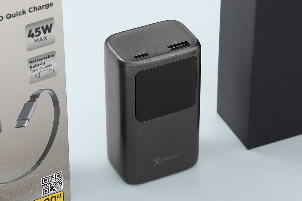 Pin sạc dự phòng 10000mAh Type C PD QC 3.0 45W Xmobile JP368 kèm Cáp Dây Rút Type C Màu Xám