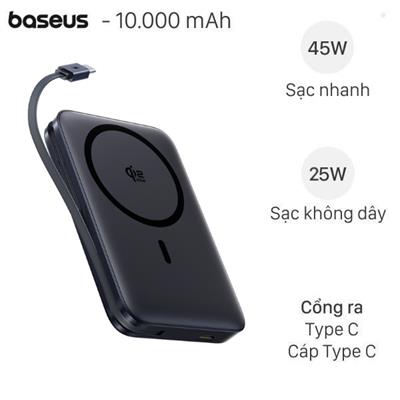 Pin sạc dự phòng 10000mAh Không dây Magnetic Qi2.2 Type C PD 45W Baseus PicoGo AM61 E0028V kèm Cáp Type C