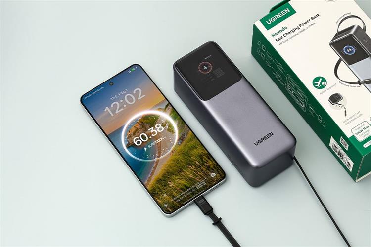 Pin sạc dự phòng 20000mAh Type C PD QC 3.0 165W Ugreen PB726 kèm Cáp dây rút Type C Màu Xám