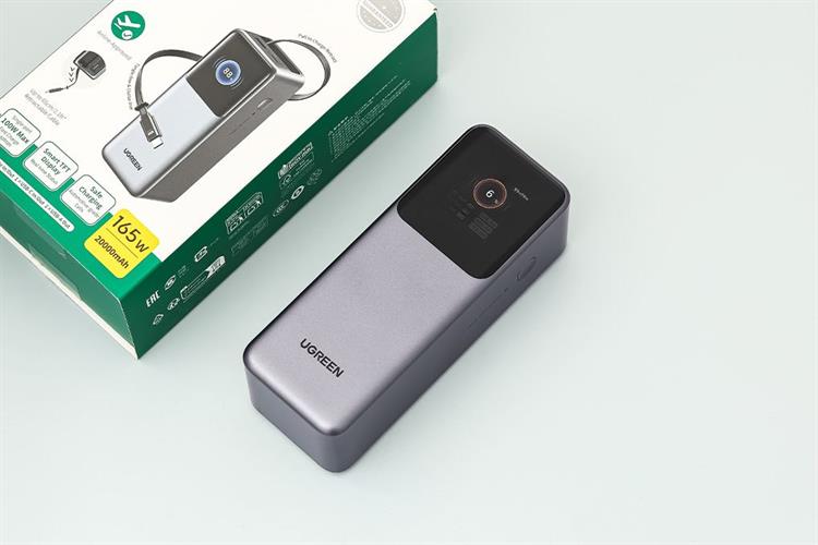Pin sạc dự phòng 20000mAh Type C PD QC 3.0 165W Ugreen PB726 kèm Cáp dây rút Type C Màu Xám