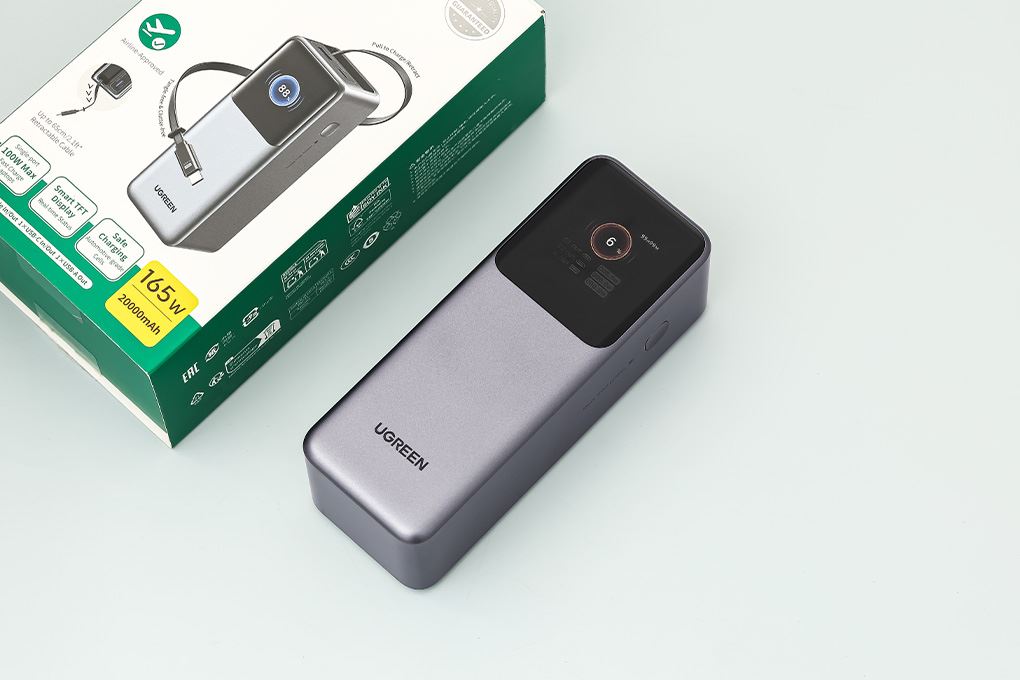 Pin sạc dự phòng 20000mAh Type C PD QC 3.0 165W Ugreen PB726 kèm Cáp dây rút Type C Màu Xám