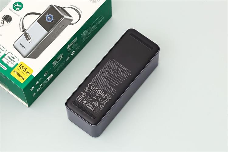 Pin sạc dự phòng 20000mAh Type C PD QC 3.0 165W Ugreen PB726 kèm Cáp dây rút Type C Màu Xám