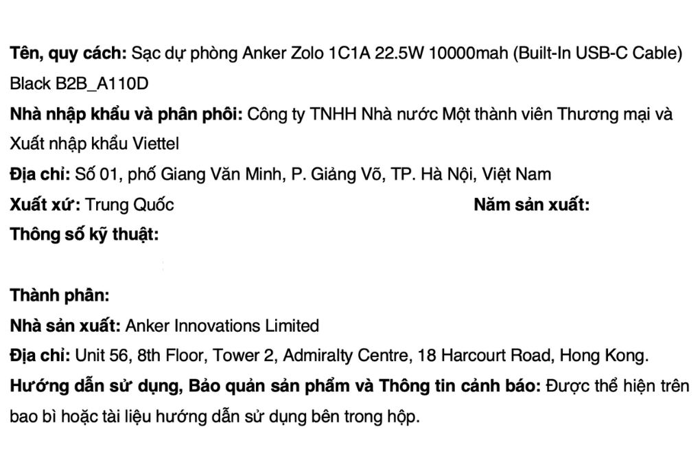 Pin sạc dự phòng 10000mAh Type C PD QC 3.0 22.5W Anker Zolo A110D kèm Cáp Type C Màu Đen