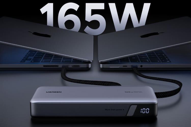 Pin sạc dự phòng 25000mAh Type C PD QC 3.0 165W Ugreen PB552 kèm Cáp Type C Màu Xám