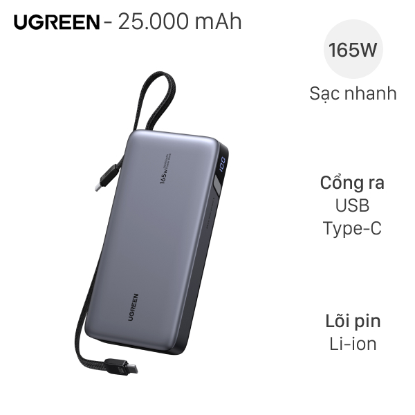 Ugreen 165W PB552 kèm Cáp Type C