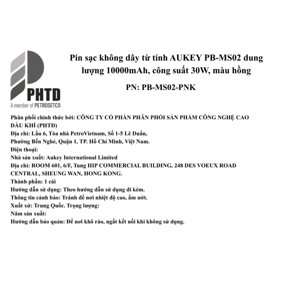 Pin sạc dự phòng Không dây Polymer 10000mAh Type C 30W Aukey PB-MS02 - Hồng - 3
