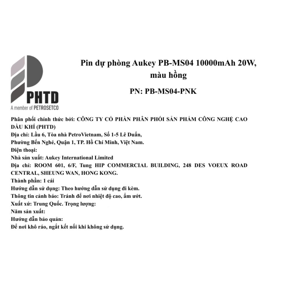 Pin sạc dự phòng Không dây Polymer 10000mAh Type C 20W Aukey PB-MS04 - Hồng - 10