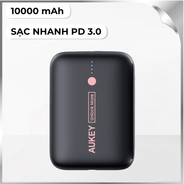 Pin sạc dự phòng Polymer 10000mAh Type C PD QC 3.0 20W Aukey PB-N83S - Đen Hồng