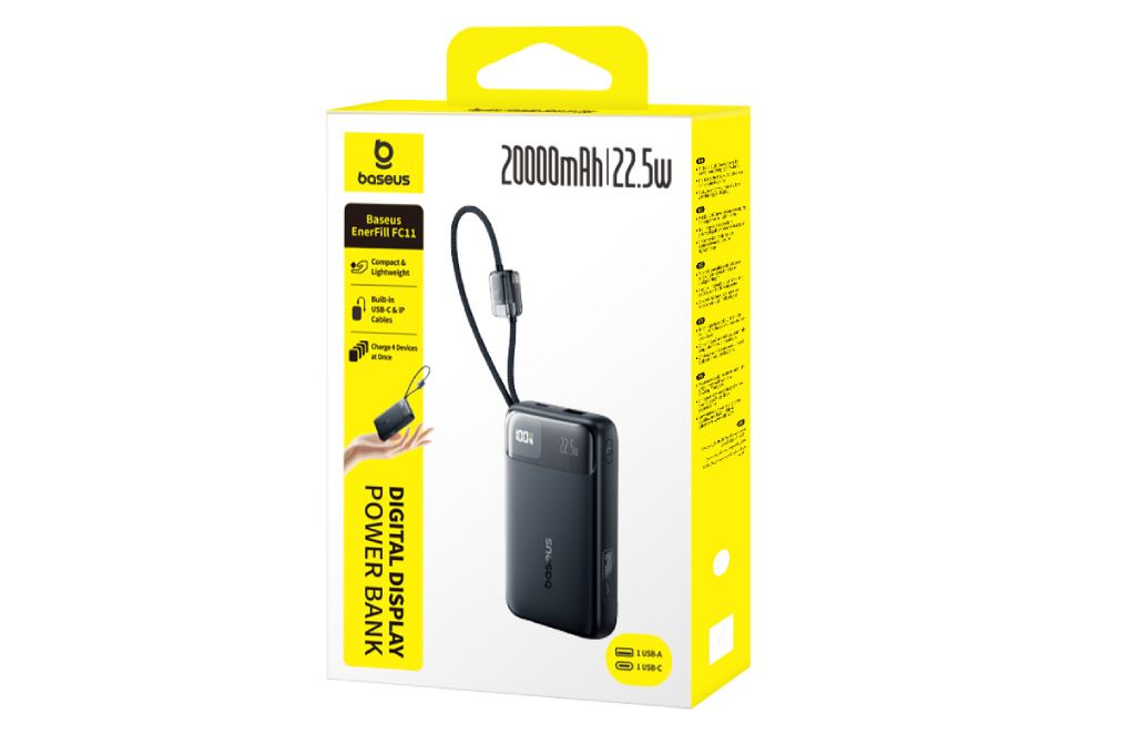 Pin sạc dự phòng 20000mAh Type C PD QC 3.0 22.5W Baseus EnerFill FC11 E0027S kèm Cáp Lightning và Type C Màu Đen
