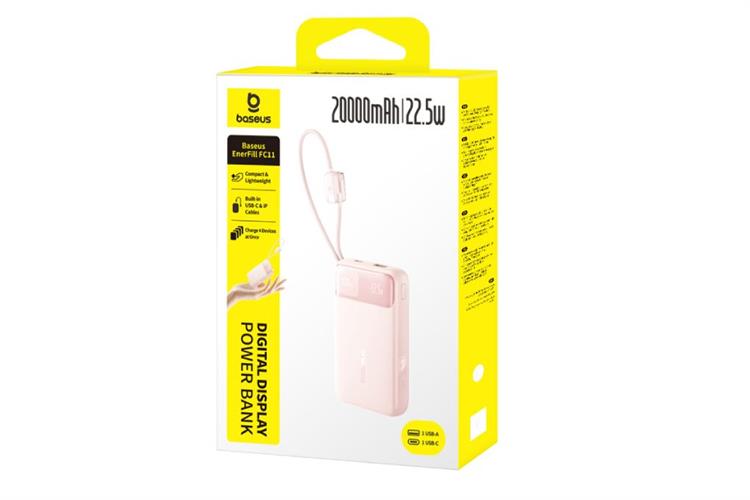 Pin sạc dự phòng 20000mAh Type C PD QC 3.0 22.5W Baseus EnerFill FC11 E0027S kèm Cáp Lightning và Type C Màu Hồng