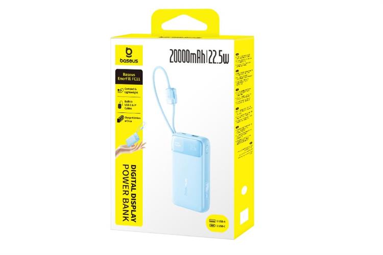 Pin sạc dự phòng 20000mAh Type C PD QC 3.0 22.5W Baseus EnerFill FC11 E0027S kèm Cáp Lightning và Type C Màu Xanh Dương