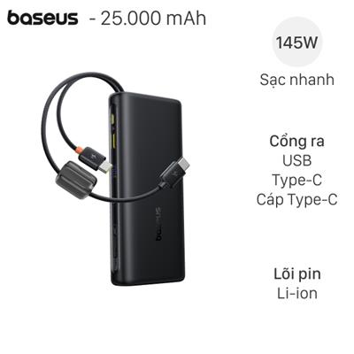 Pin sạc dự phòng 25000mAh Type C PD QC 3.0 145W Baseus EnerFill FC41 E0028H kèm Cáp Type C