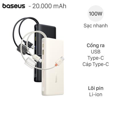 Pin sạc dự phòng 20000mAh Type C PD QC 3.0 100W Baseus EnerFill FC41 E0028N kèm Cáp Type C